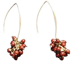 Gold and Red Floral Cluster Earrings